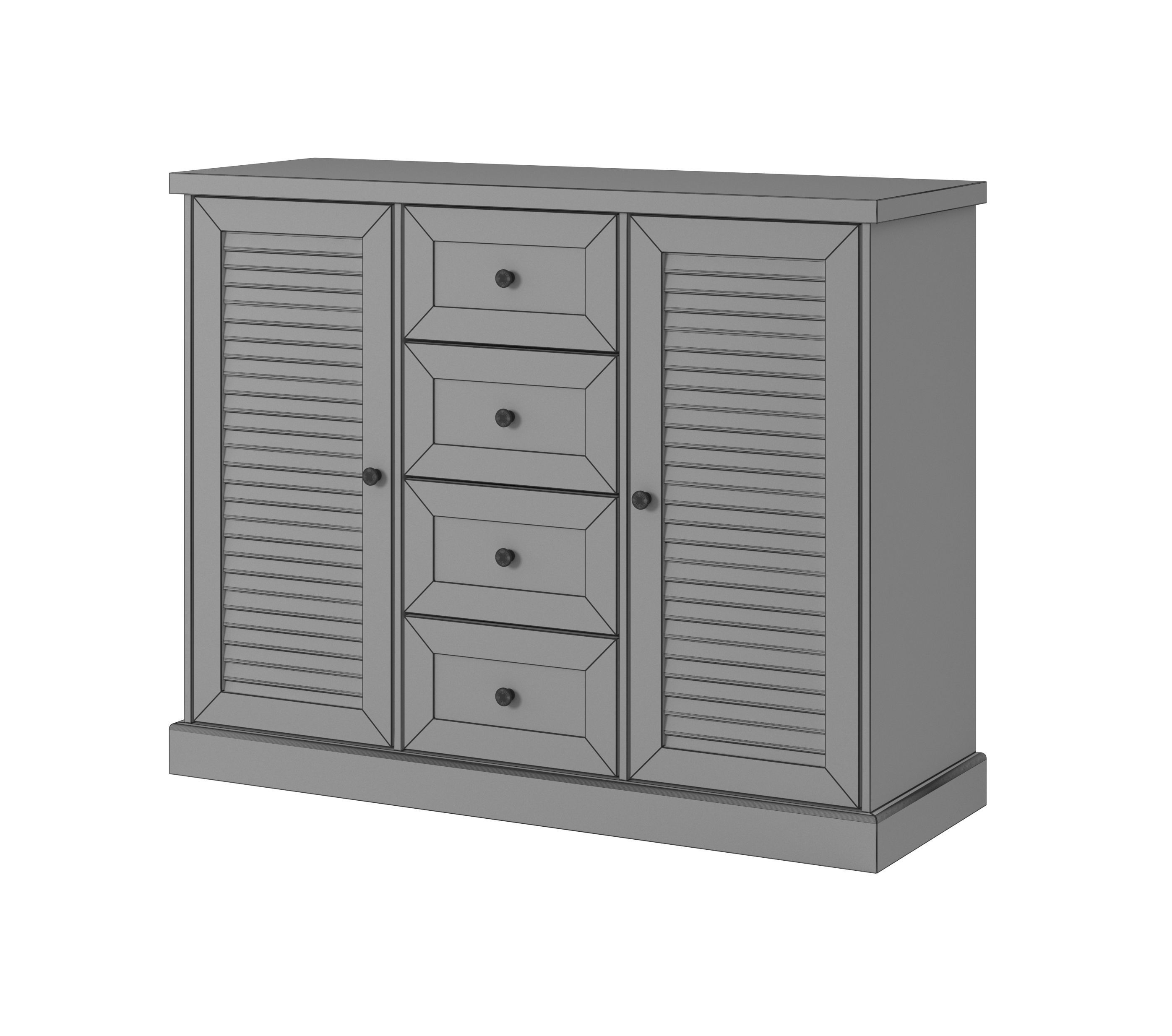 Commode 3D model in colonial style oak white Low-poly 3D model_5