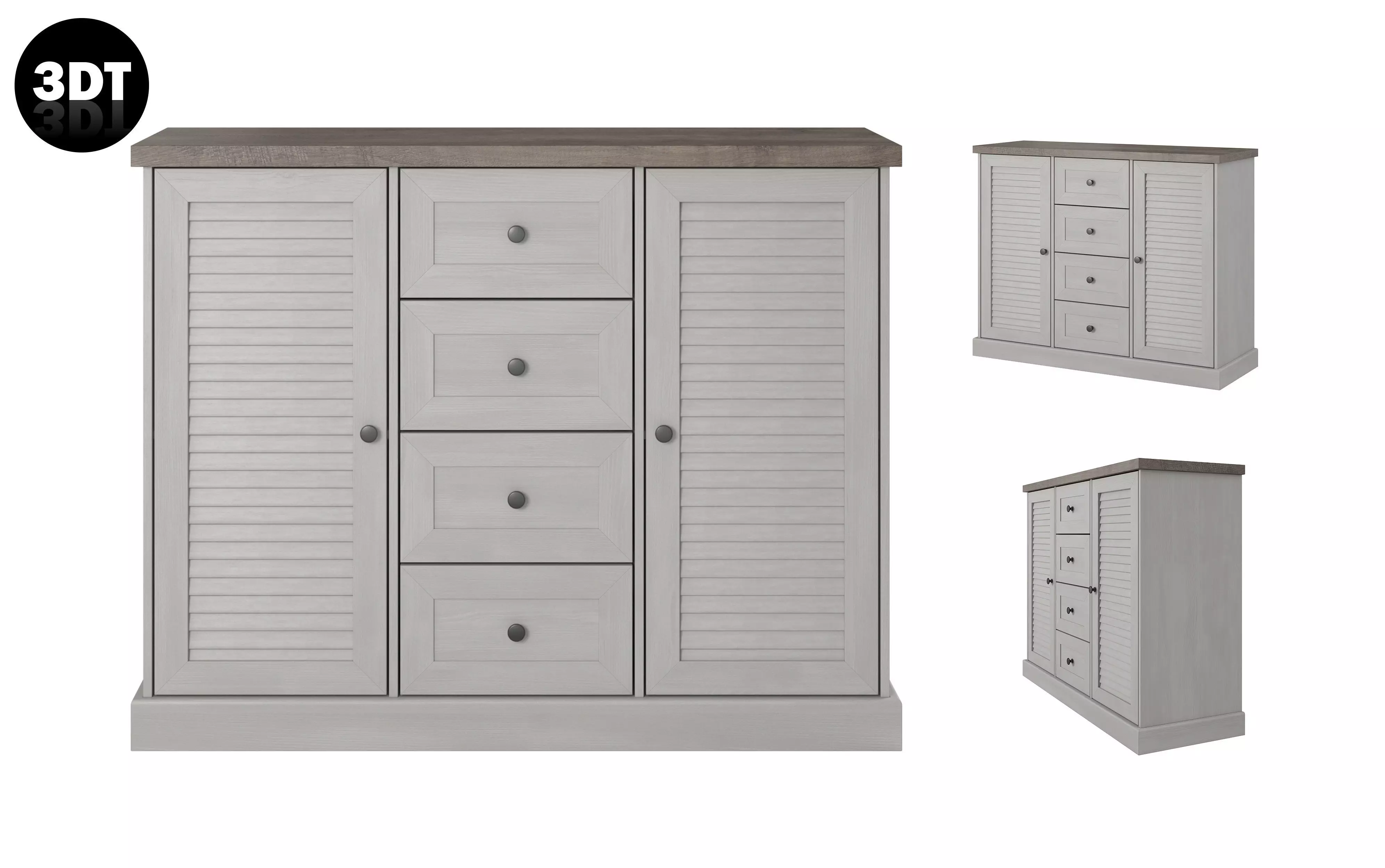 Commode 3D model in colonial style oak white Low-poly 3D model_0