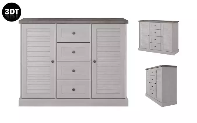 Commode 3D model in colonial style oak white Low-poly 3D model