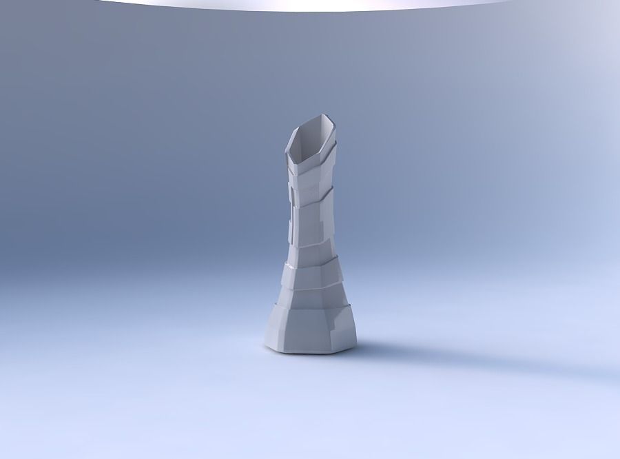 Vase squeezed and bent hexagon with sharp ribbons 3D print model_4