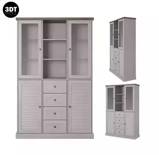 Shelf 3D model in colonial style with glass doors Low-poly 3D model
