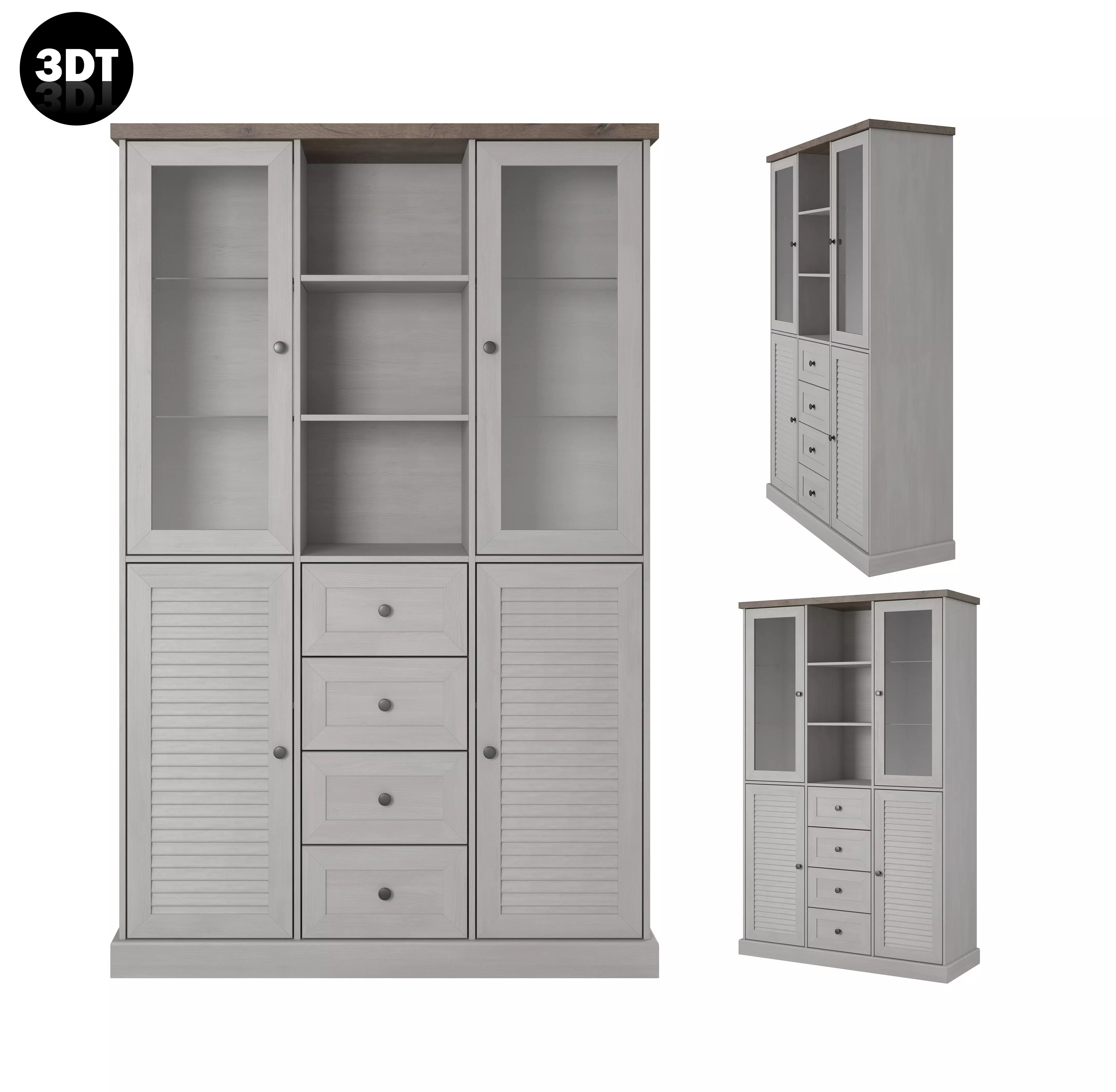 Shelf 3D model in colonial style with glass doors Low-poly 3D model_0