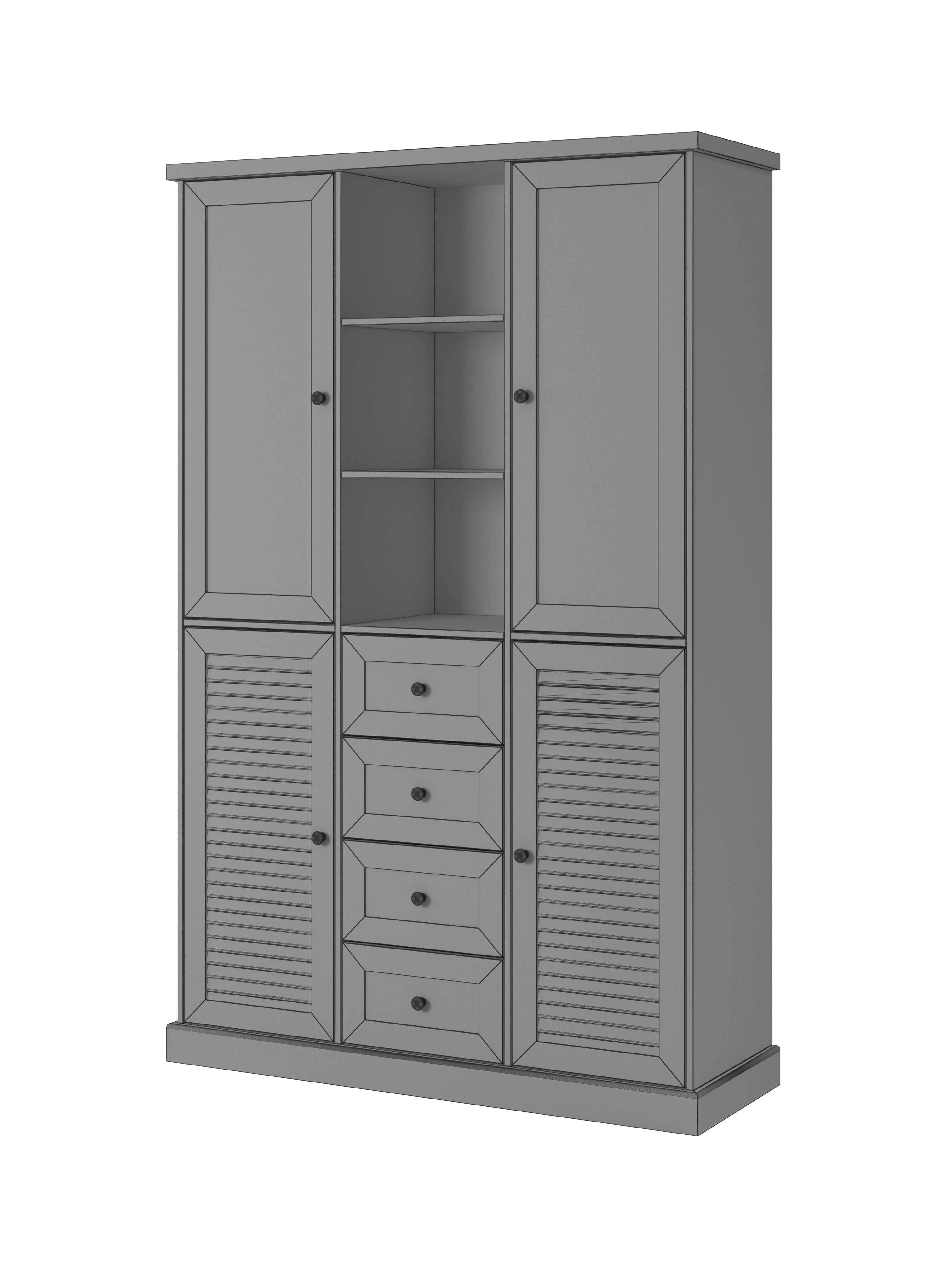 Shelf 3D model in colonial style with glass doors Low-poly 3D model_5
