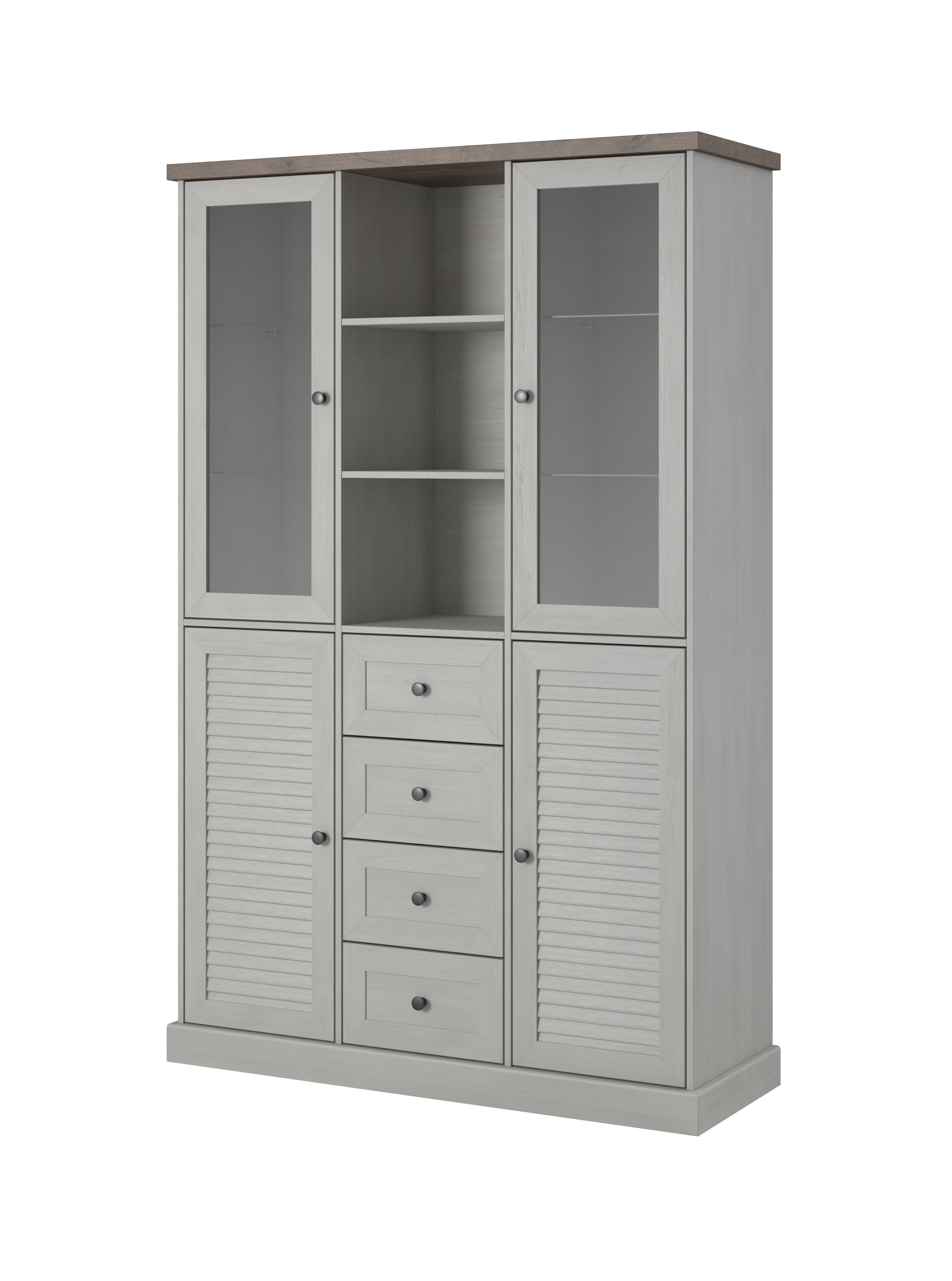 Shelf 3D model in colonial style with glass doors Low-poly 3D model_2