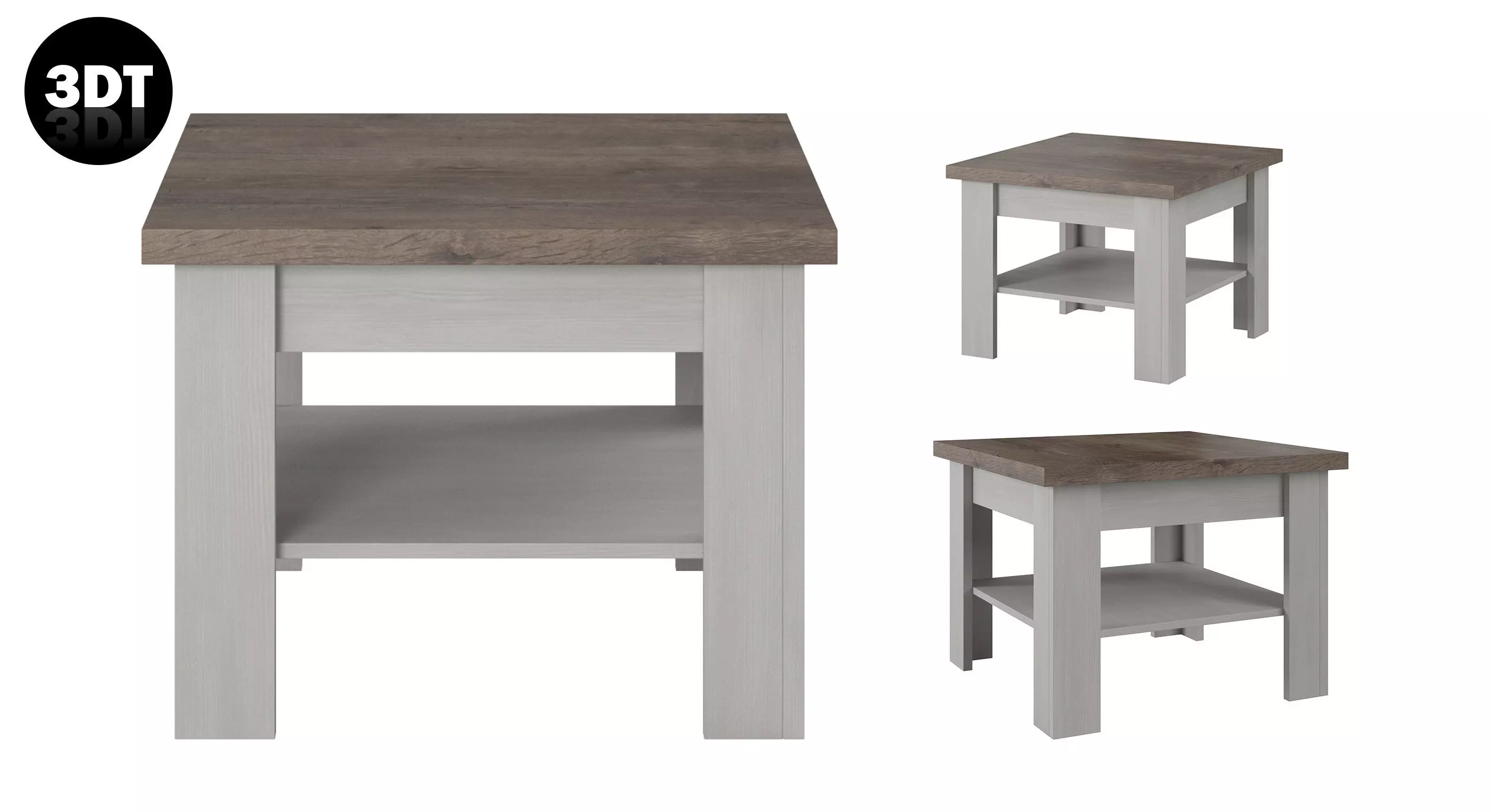 Table 3D model in colonial style white wood Low-poly 3D model_0