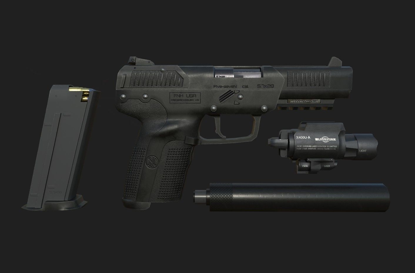 FN Five-seveN Gun Low-poly 3D model_1