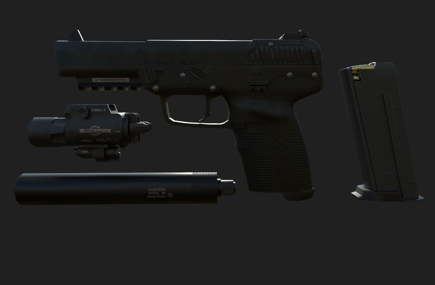 FN Five-seveN Gun Low-poly 3D model_2