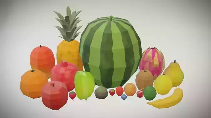 20 Fruits - Flat Shaded Low-poly 3D model