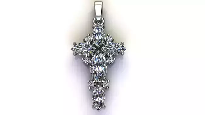 Cross Pendant with Diamonds and Marquise cut