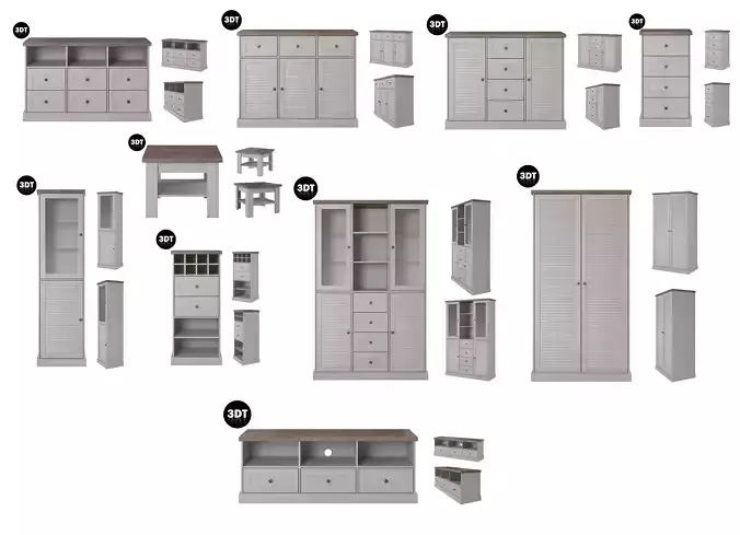 3D Furniture Collection in colonial style in white wood color 