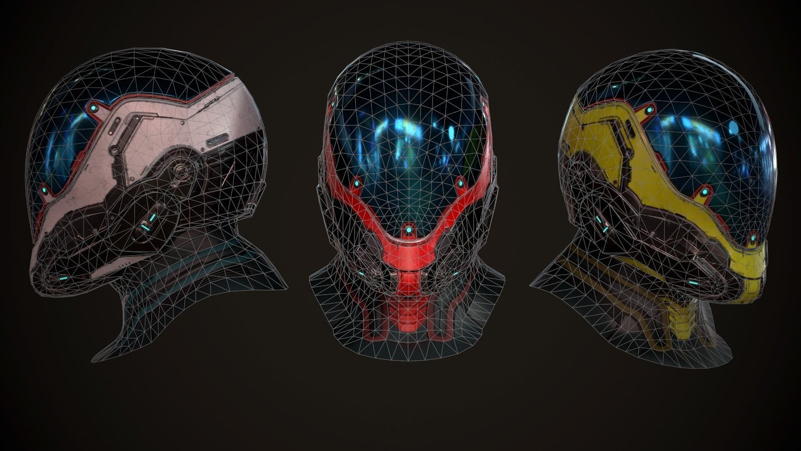 Futuristic sci fi helmet Low-poly 3D model_5