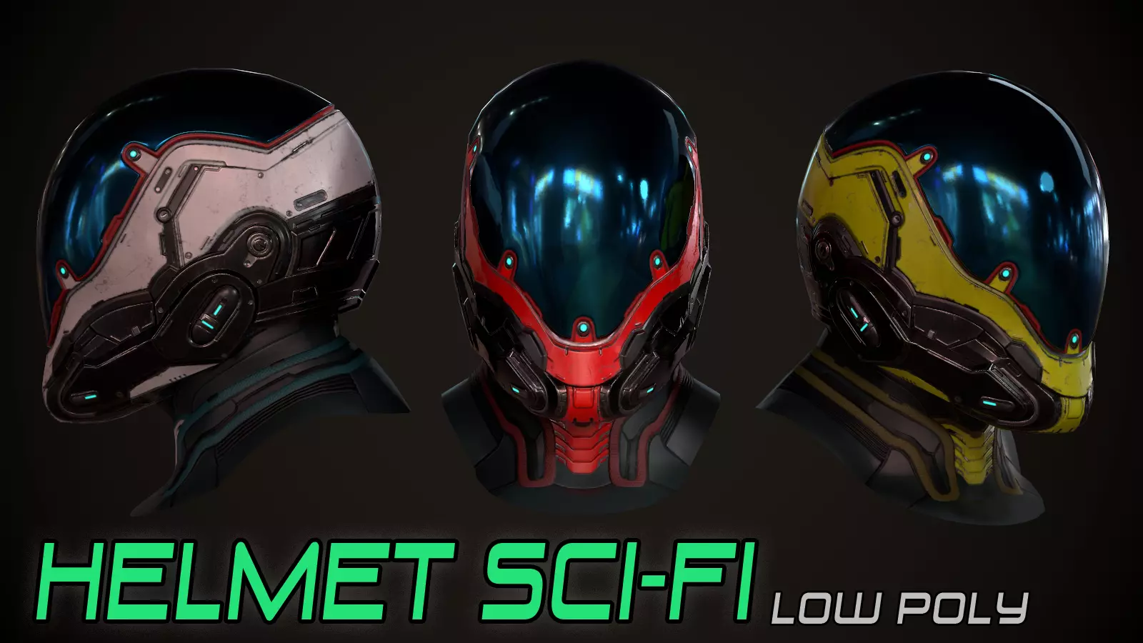 Futuristic sci fi helmet Low-poly 3D model_0