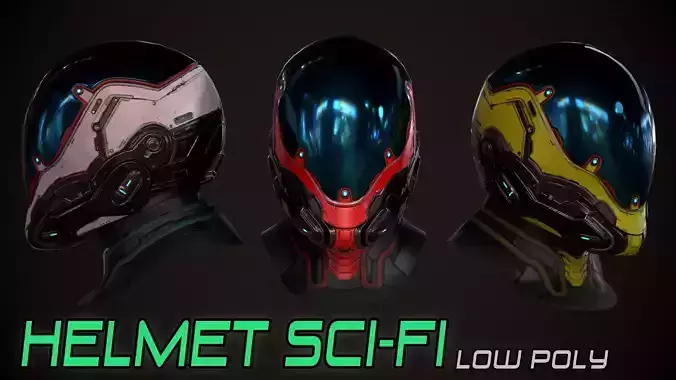 Futuristic sci fi helmet Low-poly 3D model Futuristic sci fi helmet Low-poly 3D model