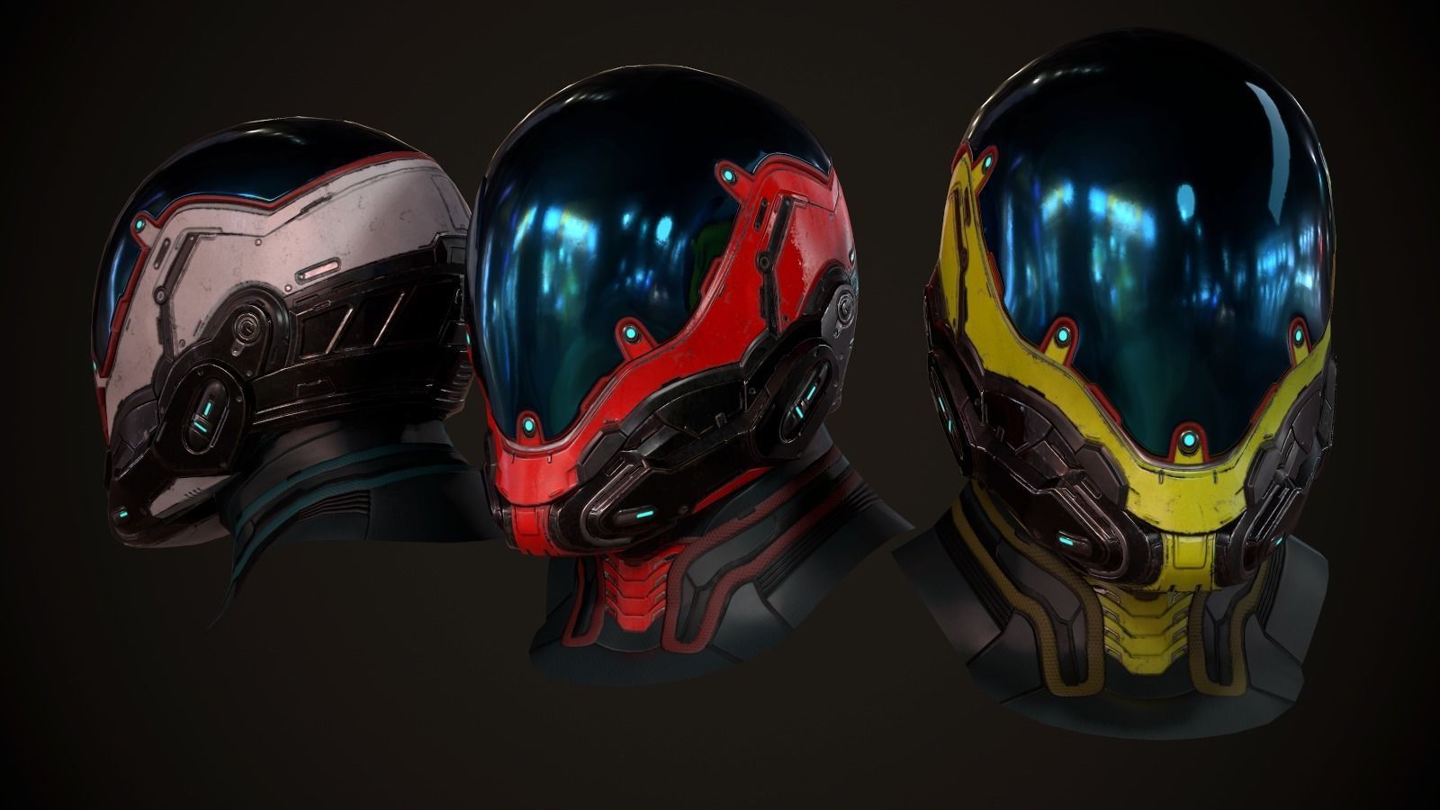 Futuristic sci fi helmet Low-poly 3D model_1