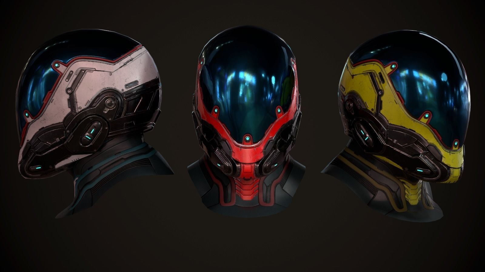 Futuristic sci fi helmet Low-poly 3D model_3