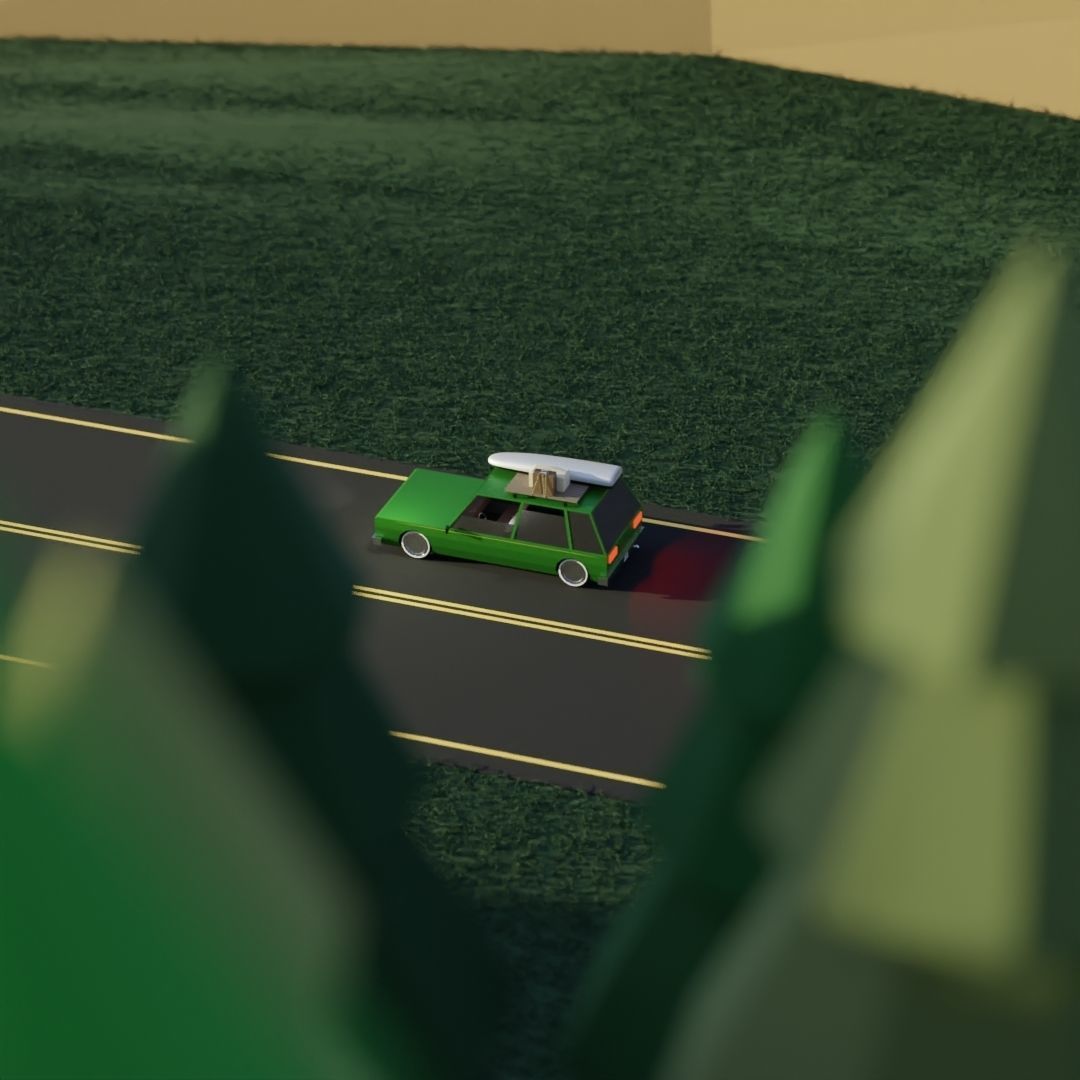 Low Poly Station Wagon Road Trip Low-poly 3D model_4