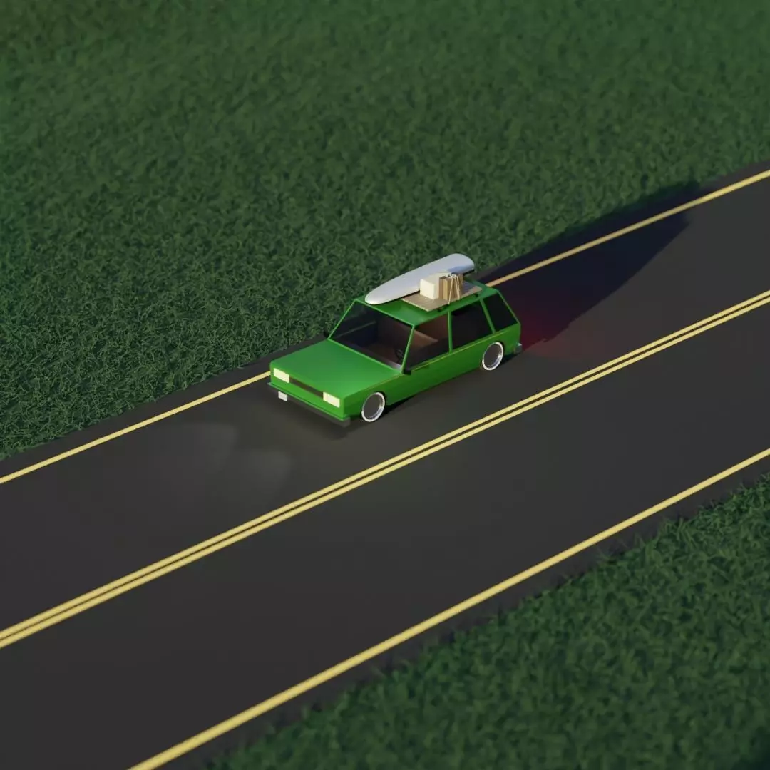 Low Poly Station Wagon Road Trip Low-poly 3D model_0