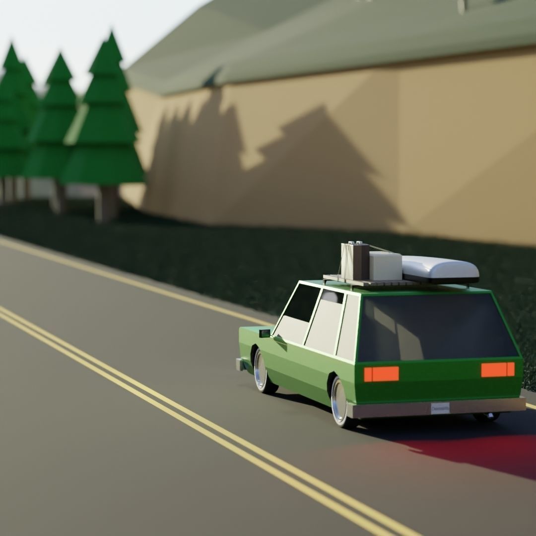 Low Poly Station Wagon Road Trip Low-poly 3D model_2