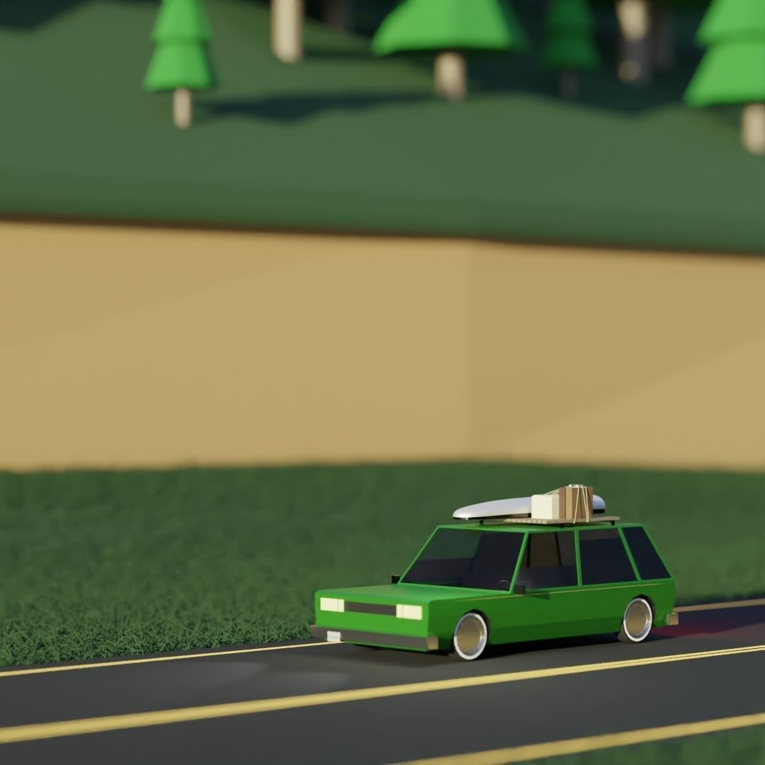 Low Poly Station Wagon Road Trip Low-poly 3D model_1