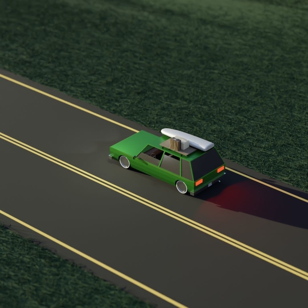 Low Poly Station Wagon Road Trip Low-poly 3D model_3