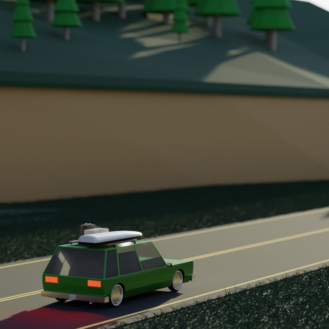 Low Poly Station Wagon Road Trip Low-poly 3D model_8