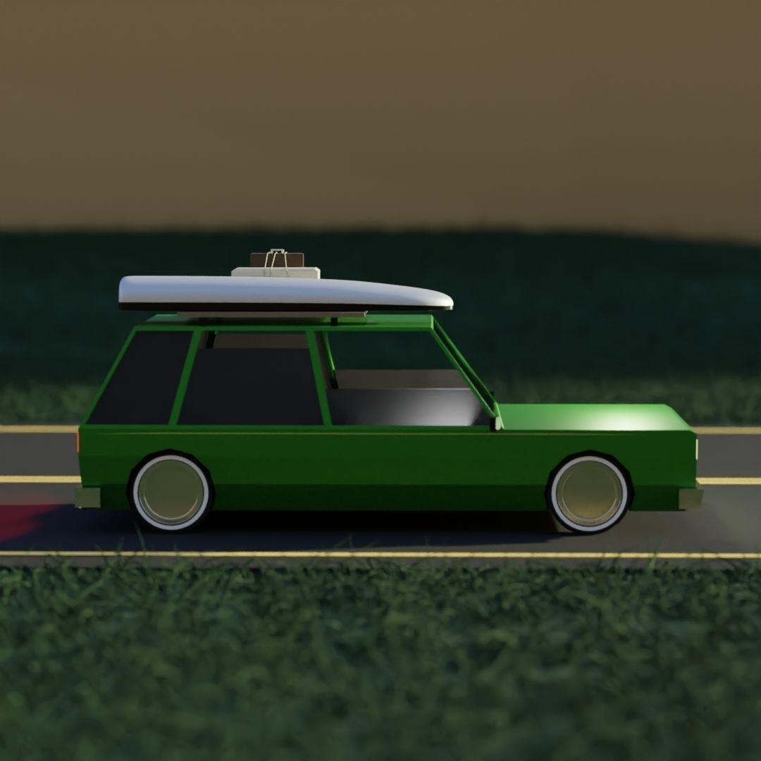 Low Poly Station Wagon Road Trip Low-poly 3D model_11