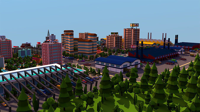 Simple city Low-poly 3D model 7