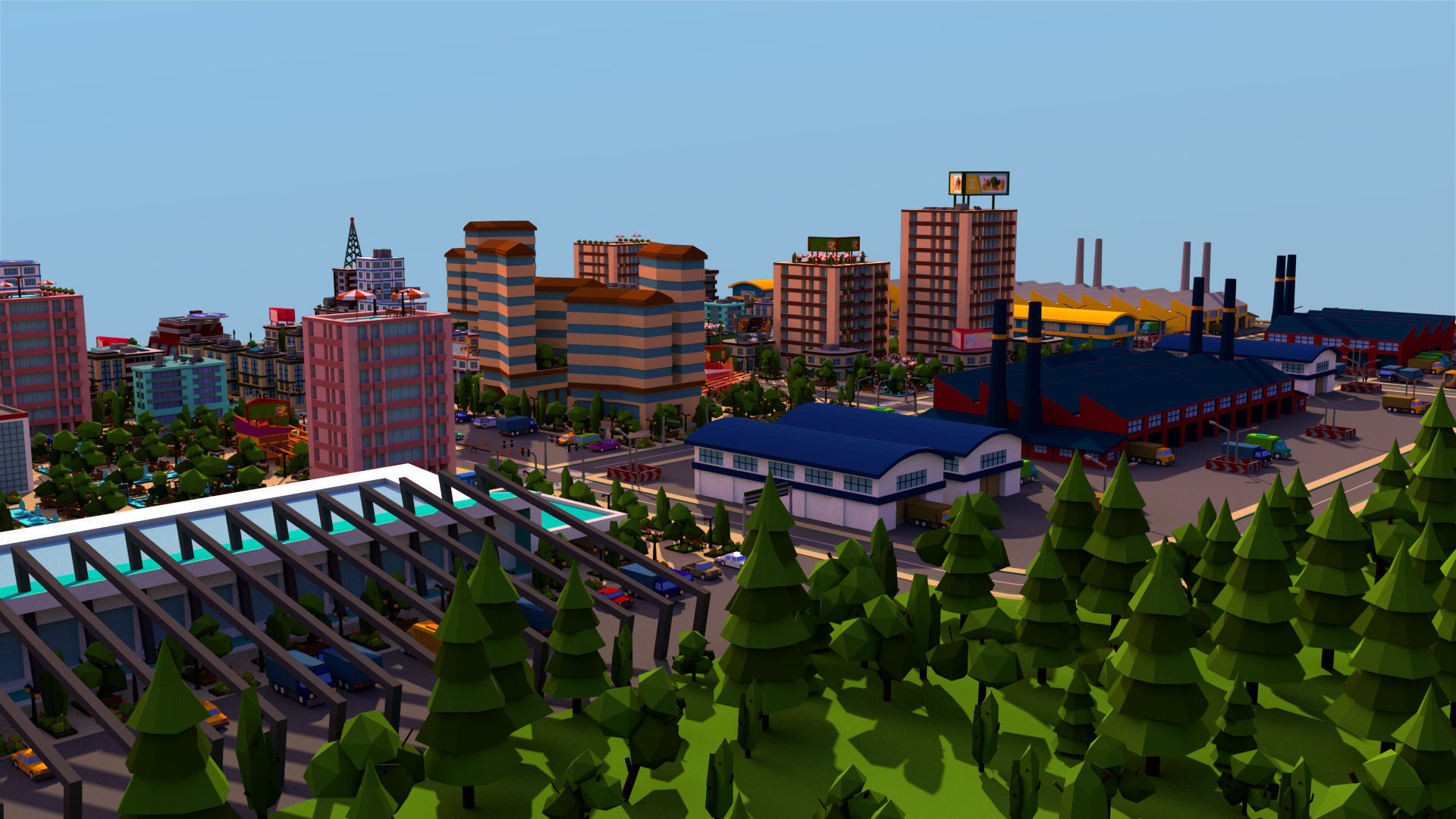 Simple city Low-poly 3D model_5