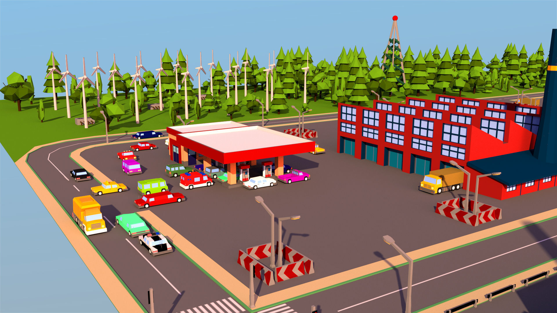 Simple city Low-poly 3D model_15