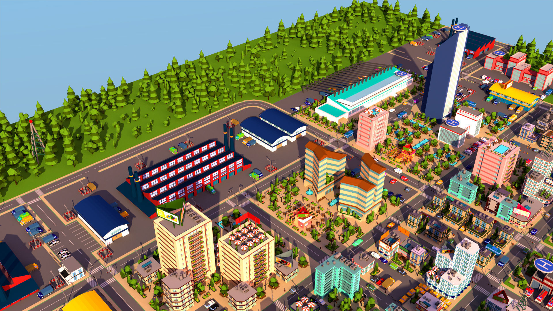 Simple city Low-poly 3D model_11