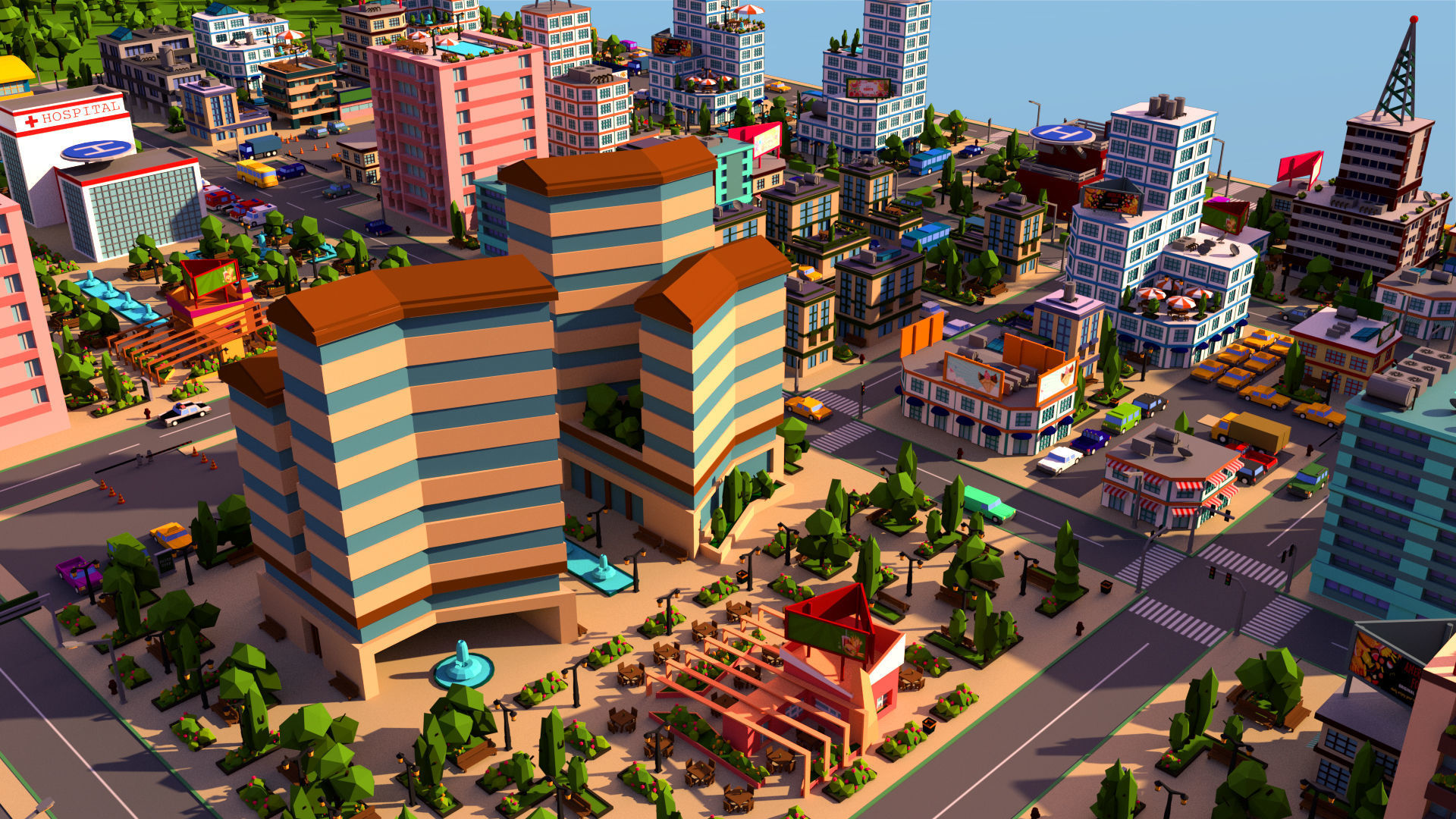 Simple city Low-poly 3D model_12