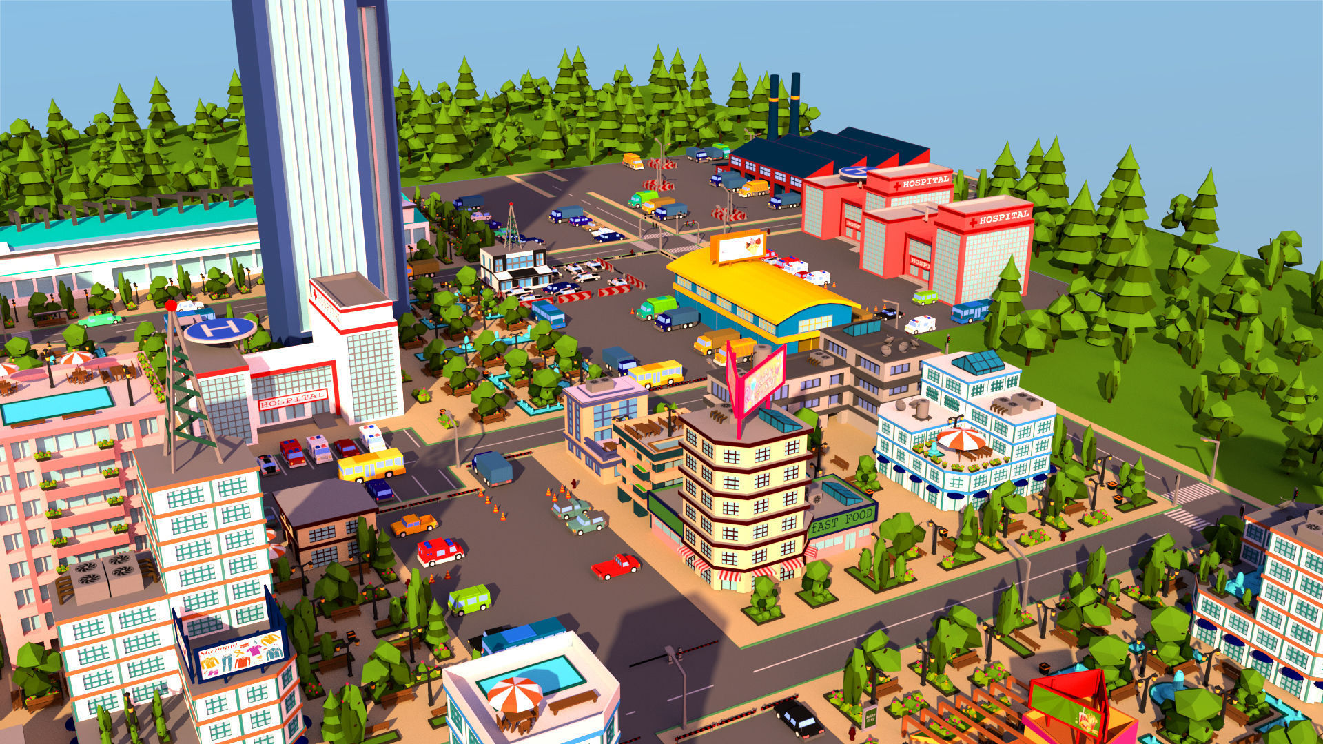Simple city Low-poly 3D model_10