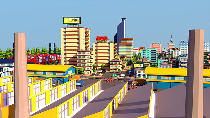 Simple city Low-poly 3D model 3