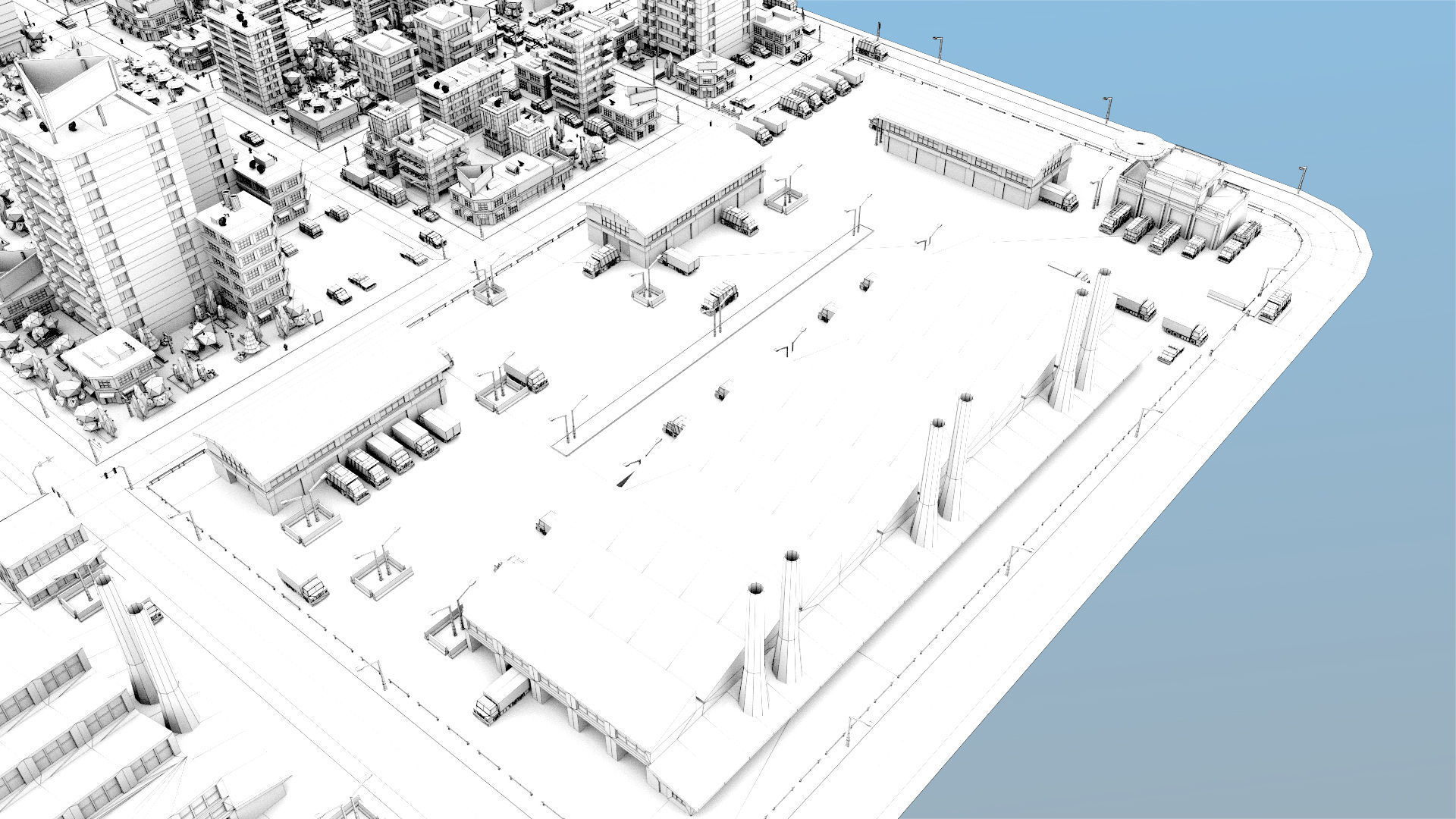 Simple city Low-poly 3D model_29