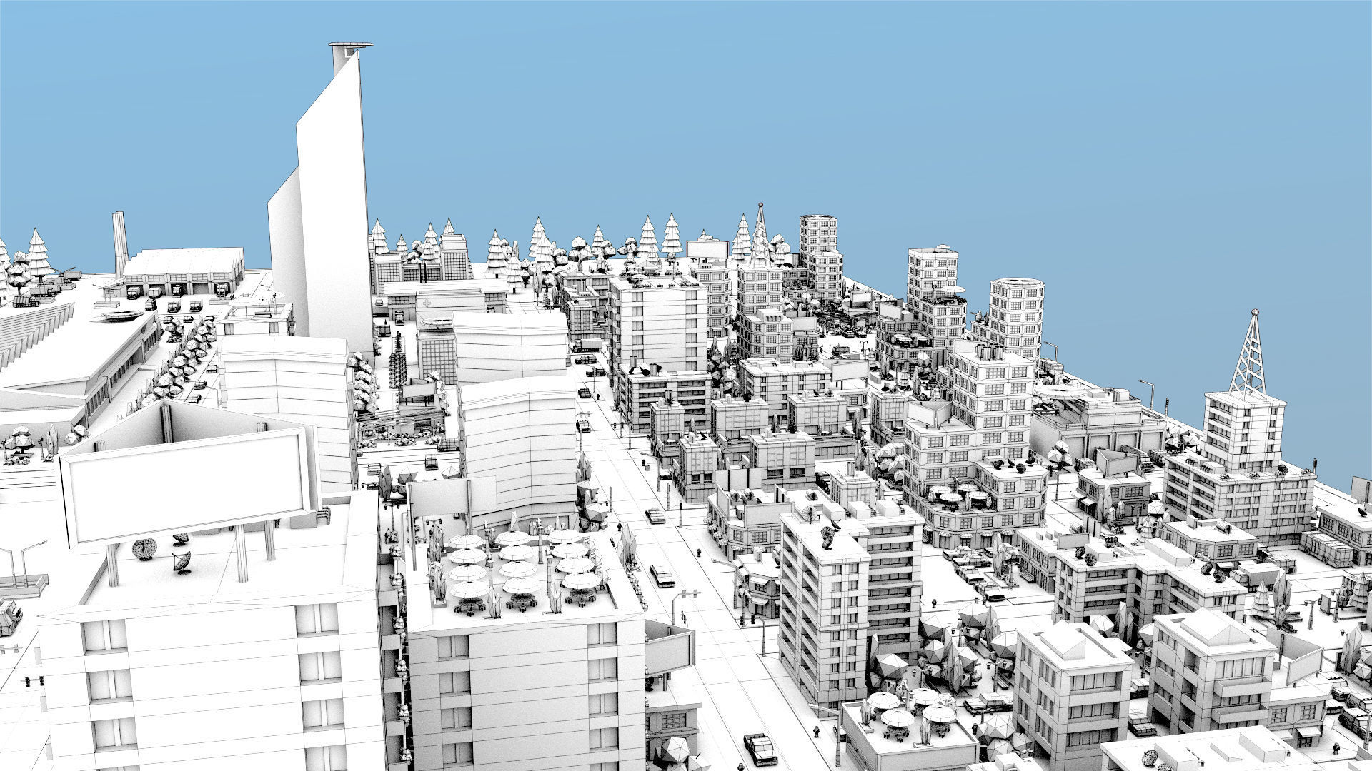 Simple city Low-poly 3D model_20