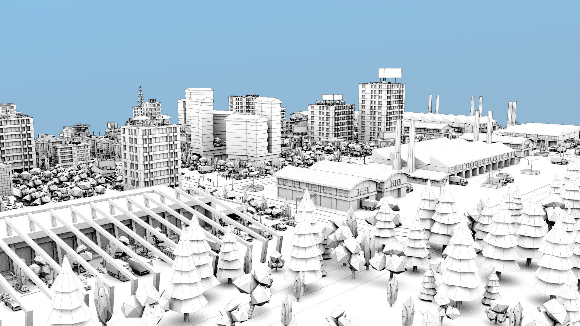 Simple city Low-poly 3D model_21