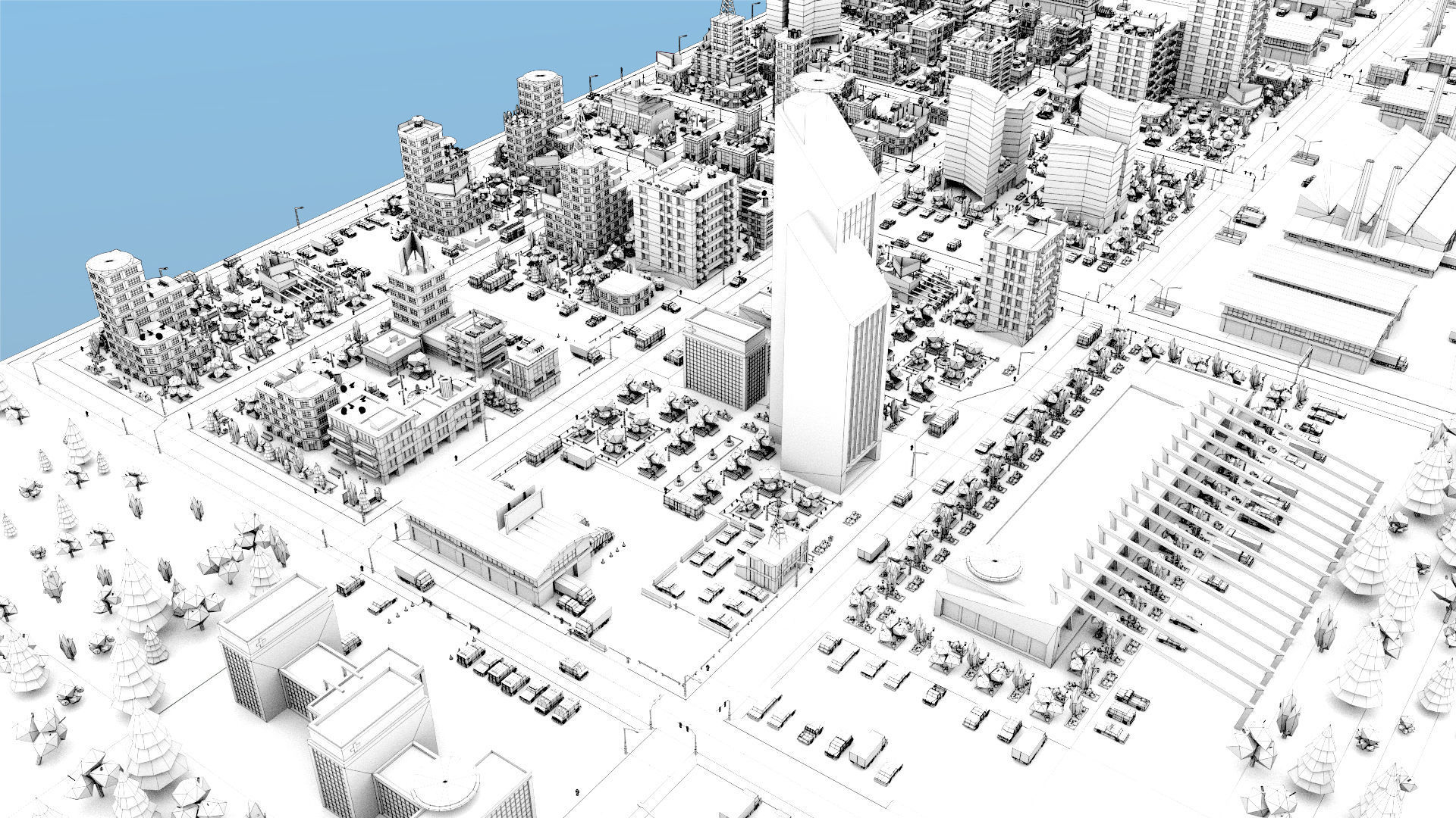 Simple city Low-poly 3D model_24