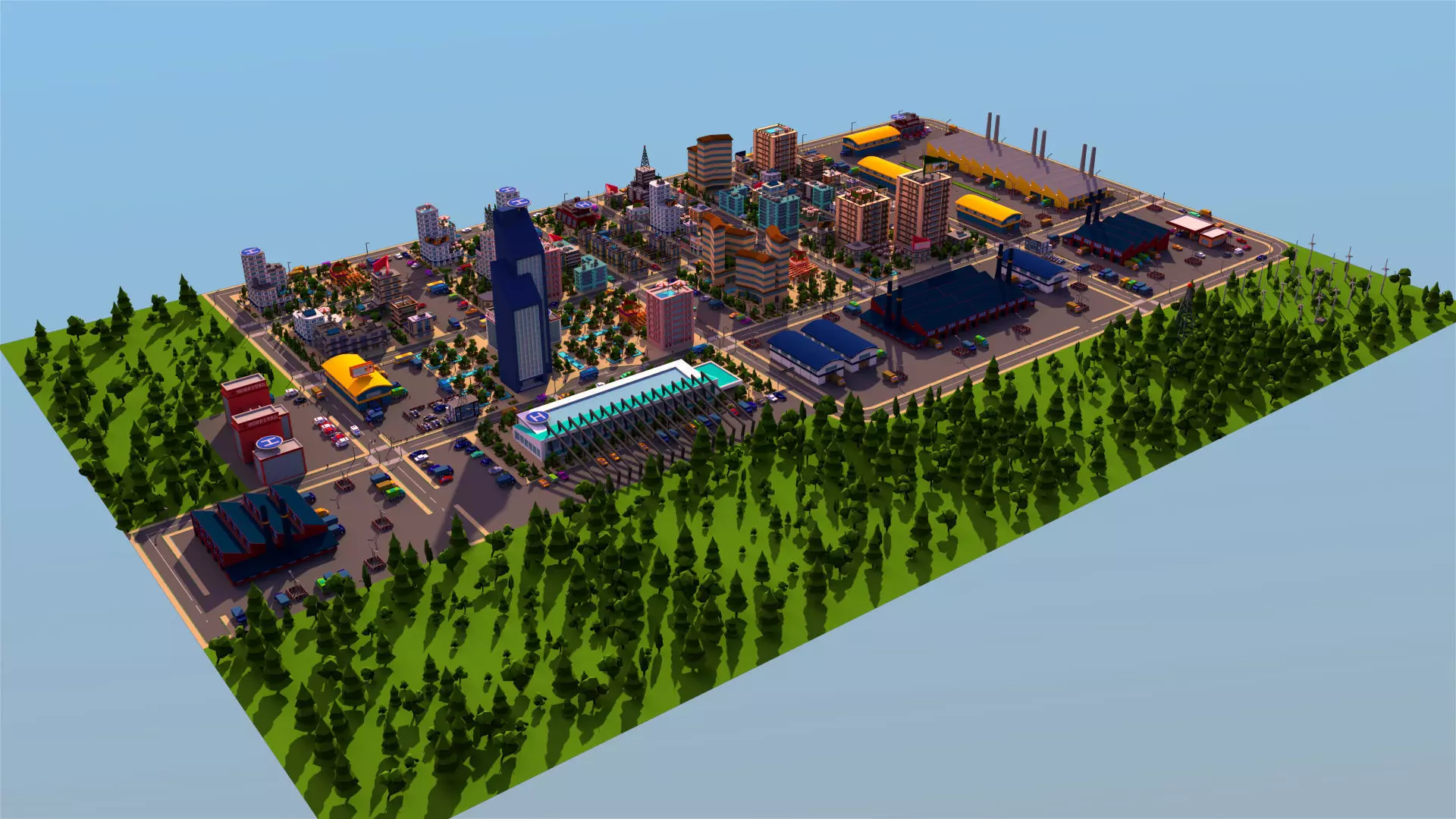Simple city Low-poly 3D model_0