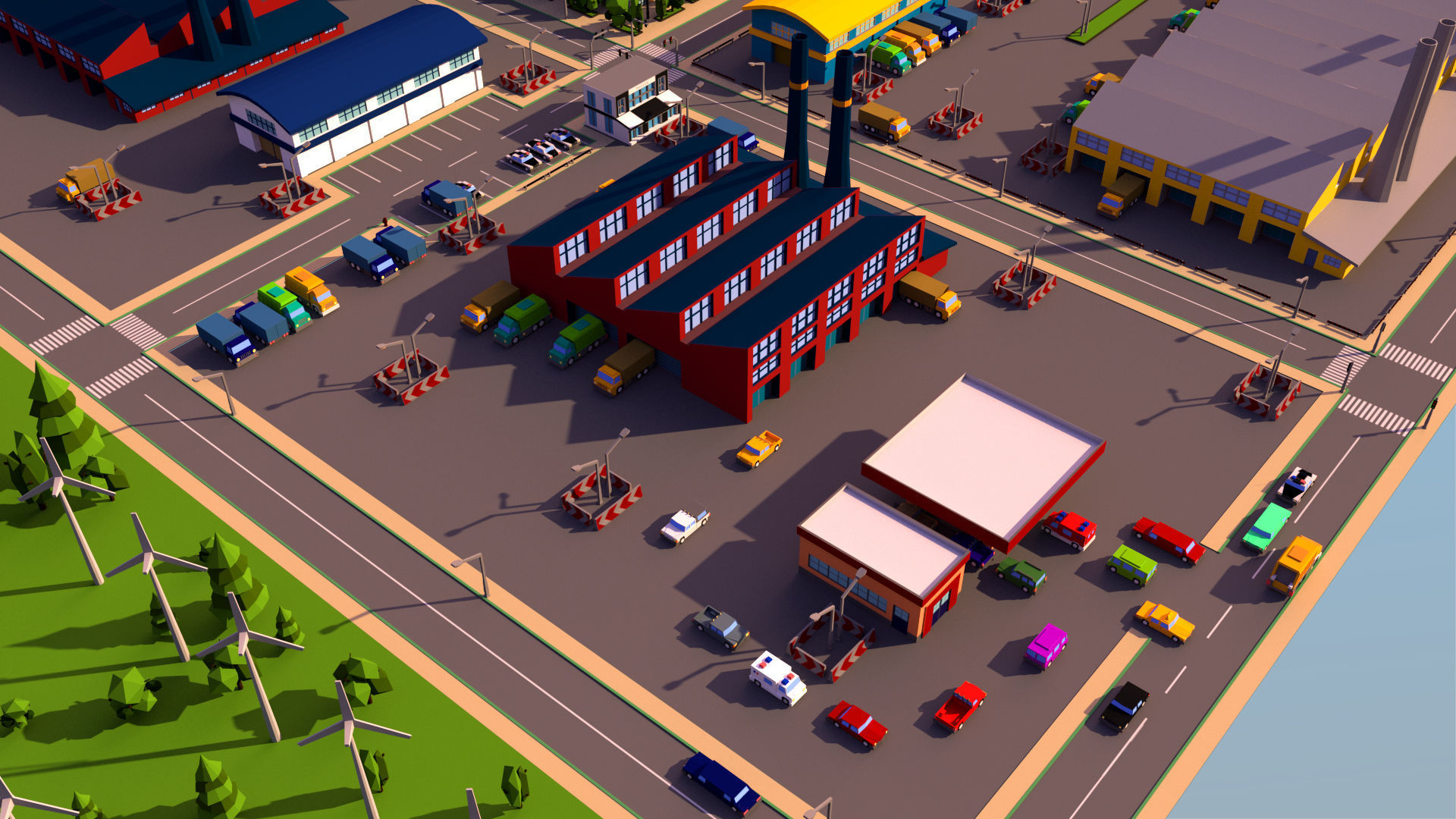 Simple city Low-poly 3D model_14