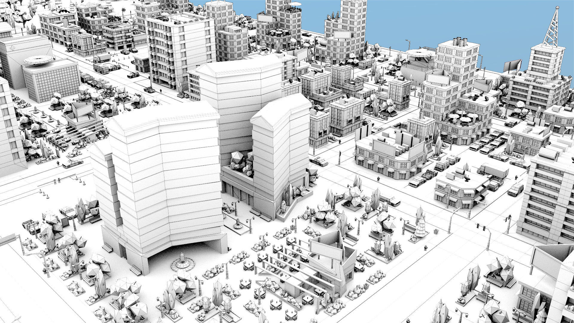 Simple city Low-poly 3D model_28