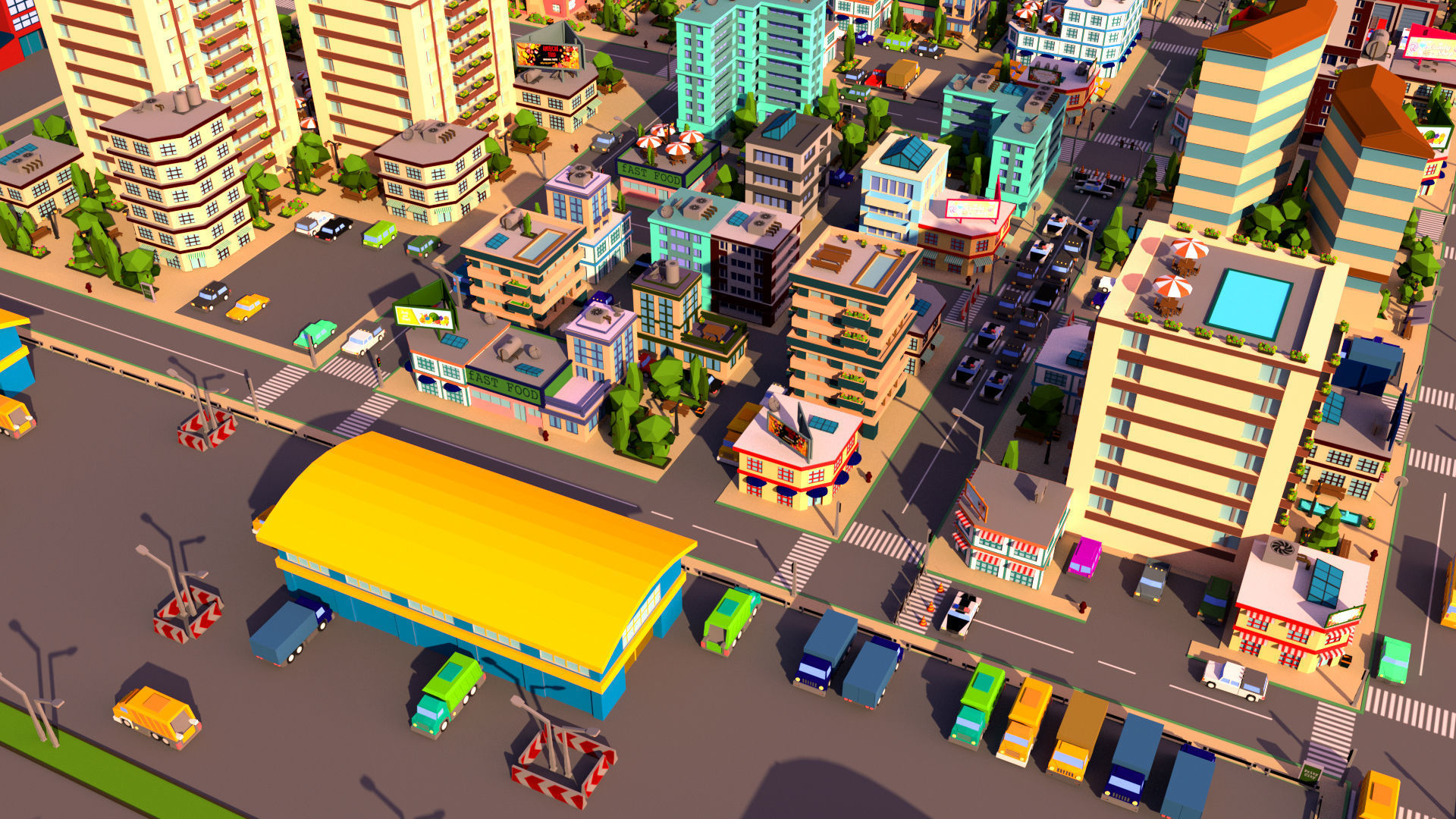 Simple city Low-poly 3D model_7