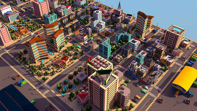 Simple city Low-poly 3D model 2