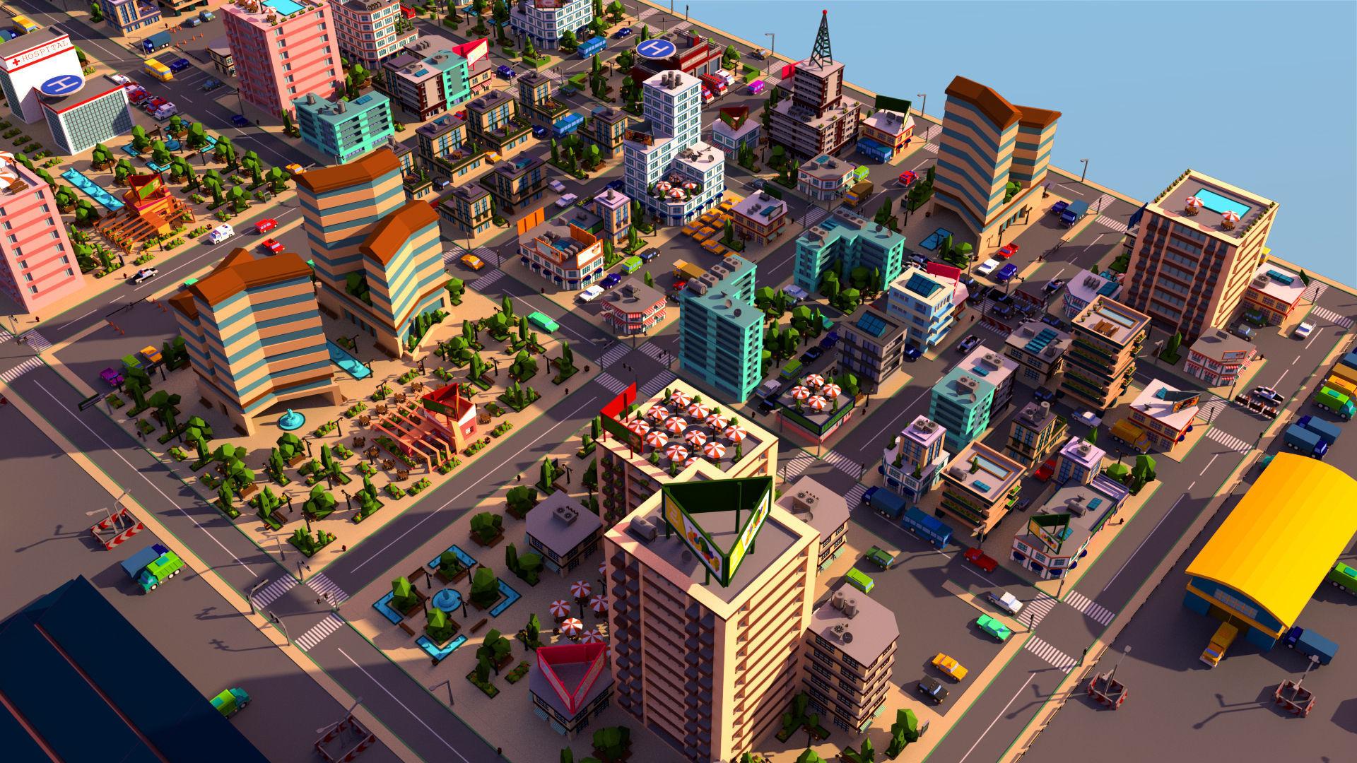 Simple city Low-poly 3D model_1