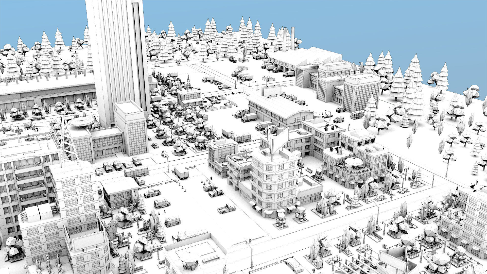 Simple city Low-poly 3D model_26