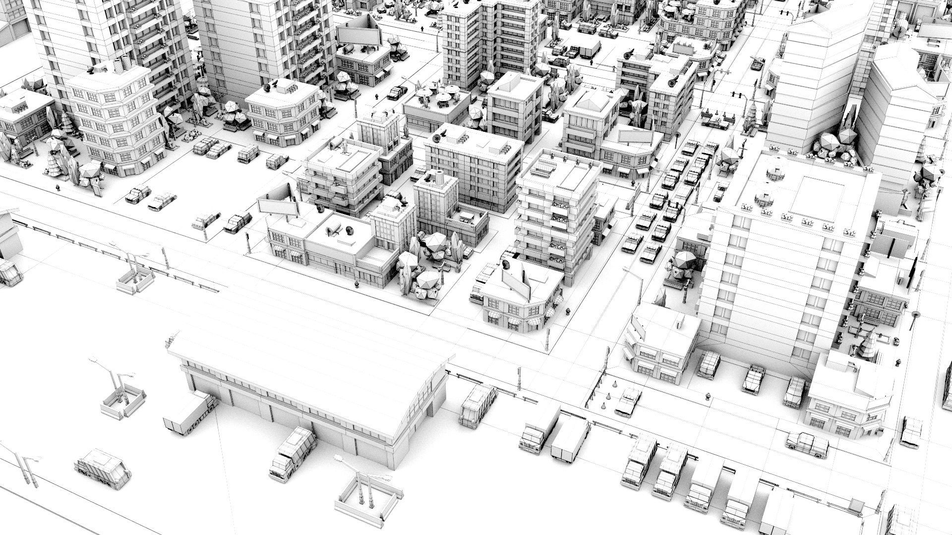 Simple city Low-poly 3D model_22