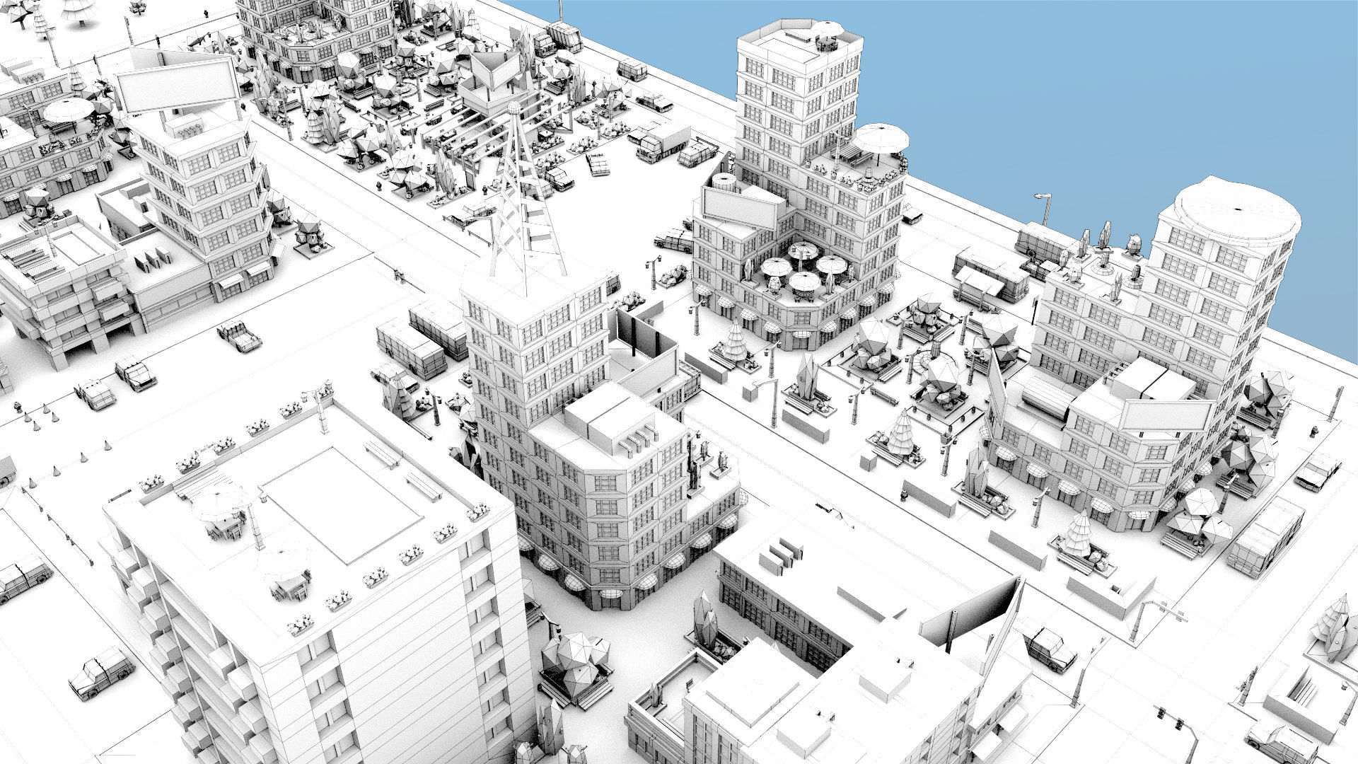 Simple city Low-poly 3D model_25