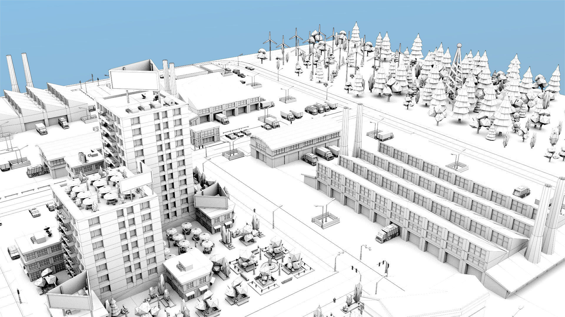 Simple city Low-poly 3D model_32