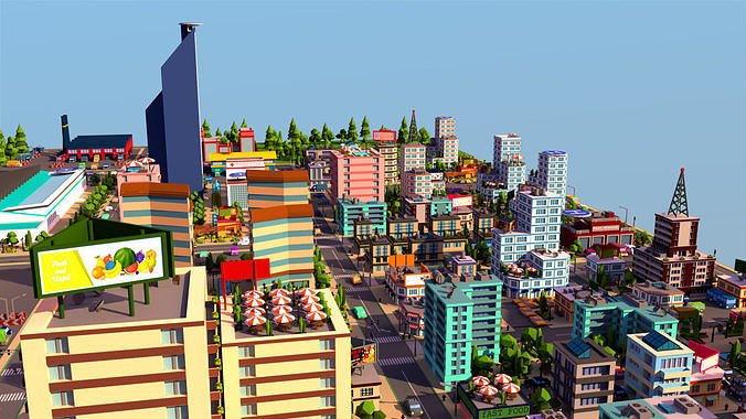 Simple city Low-poly 3D model 5