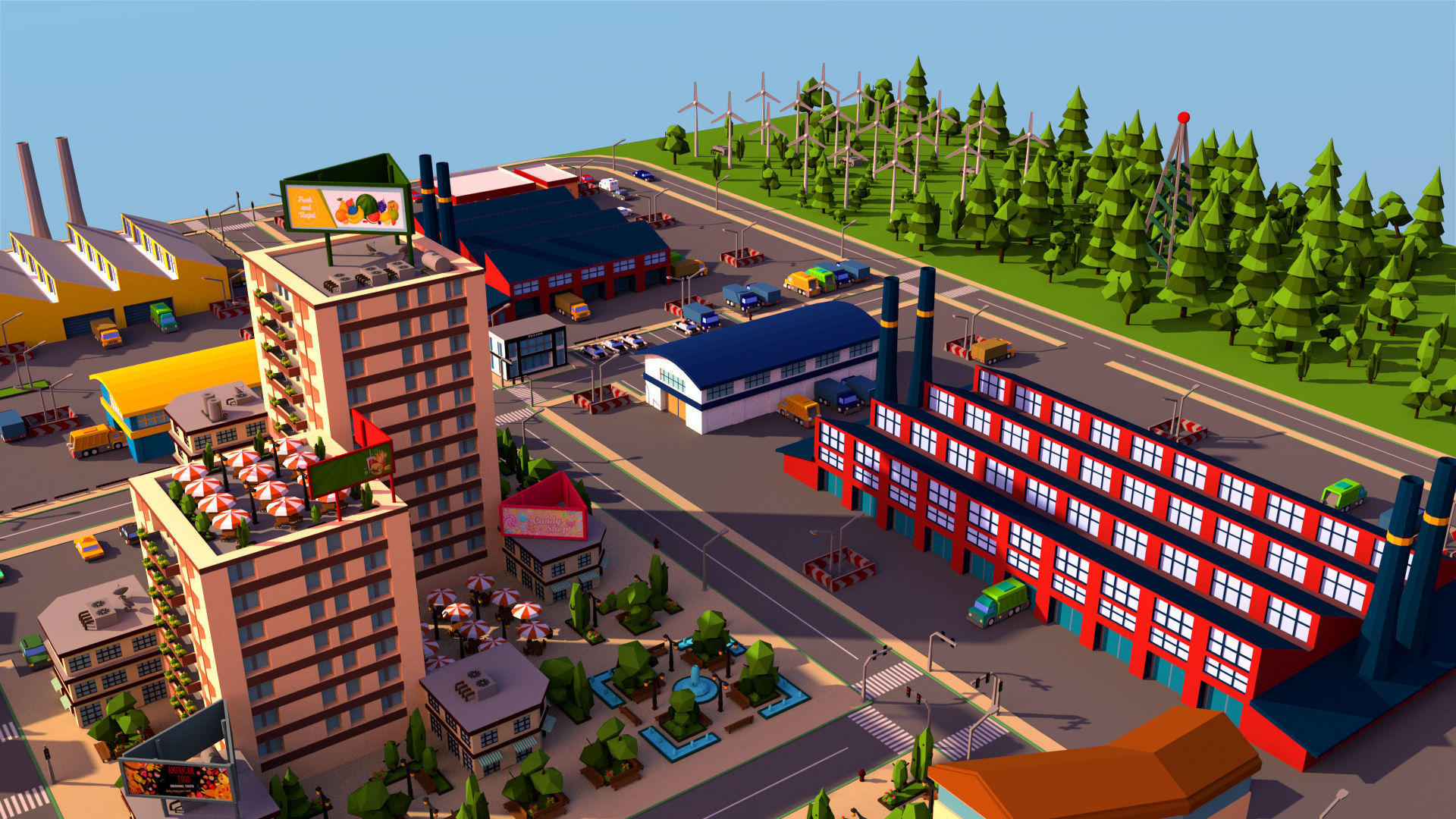 Simple city Low-poly 3D model_16