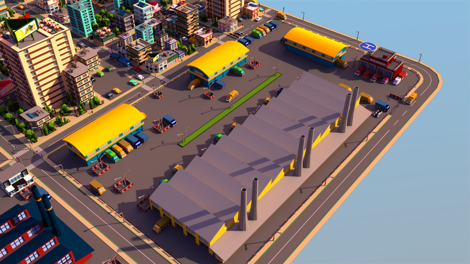 Simple city Low-poly 3D model_13